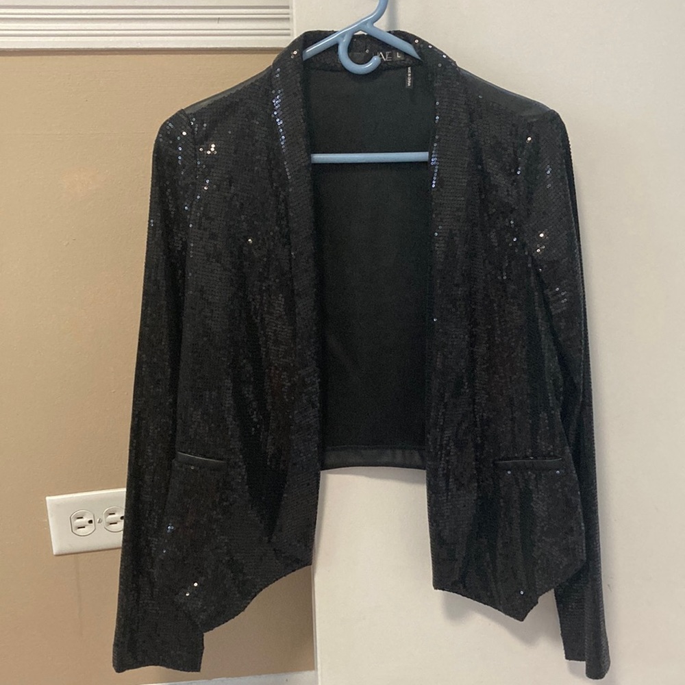 Mixed media sequin blazer